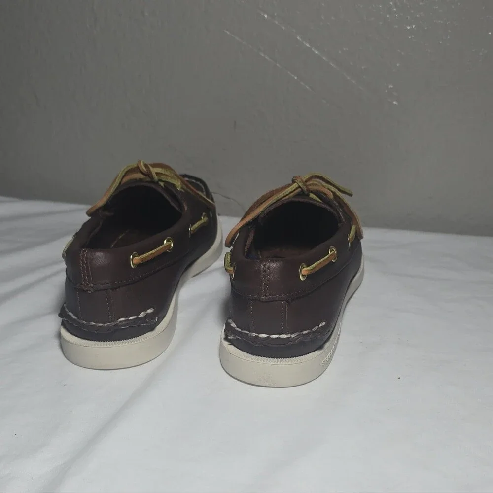 Sperry Top-Sider A/O Womens Brown Leather Boat Shoes 5M Multi-Color Laces New[3J